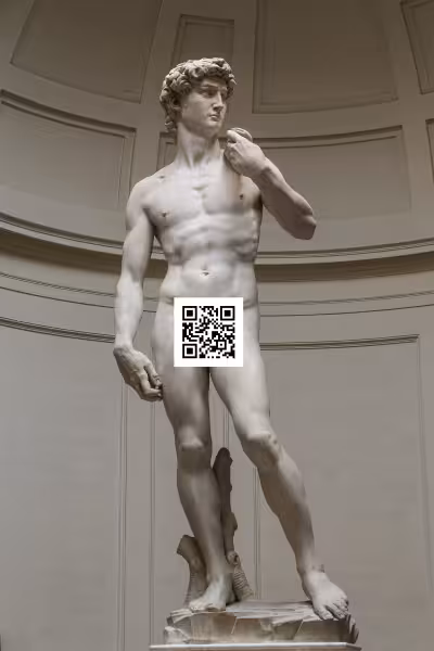 <cite>David</cite> by Michelangelo, censored with QR code