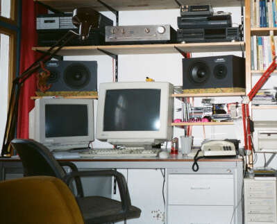 The brand new speakers on my desk, ca. 2001.