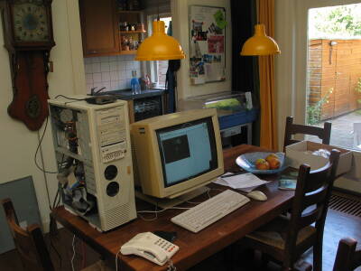 My noisy computer (on the dinner table at my mother's)