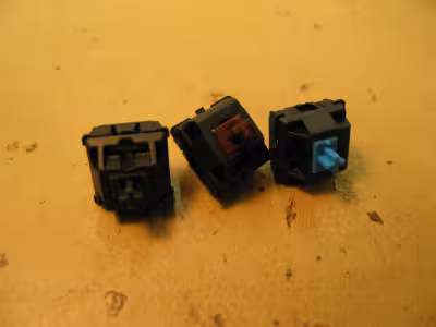 Close-up of Cherry MX black, brown and blue switches