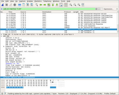 Sniffing USB communication with wireshark