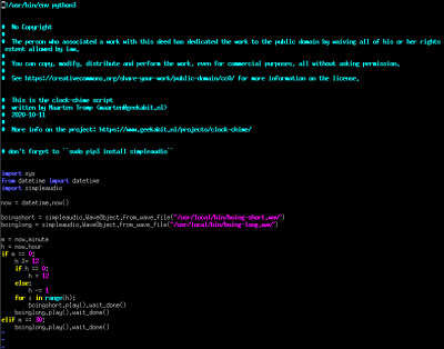 Screenshot of clock chime code