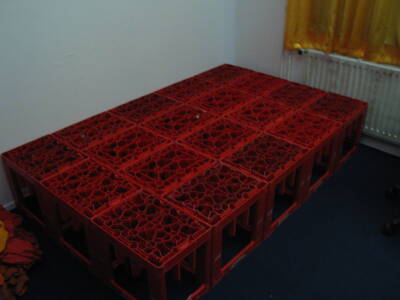 Bed base made out of empty crates