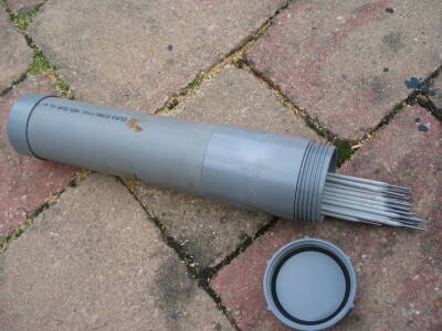 Drain pipe used as welding electrode container
