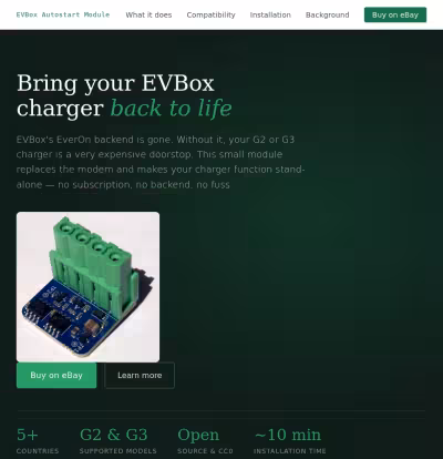 Product page for the EVBox Autostart Module
