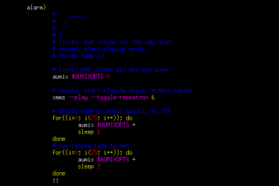 Screenshot of musical alarm clock script