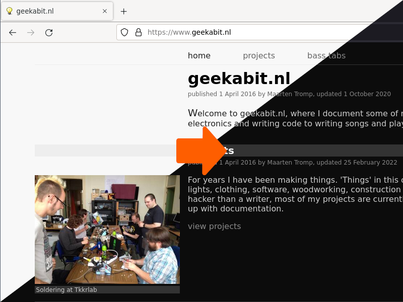Website shown with half light and half dark theme