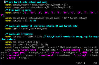 Screenshot of the JavaScript code
