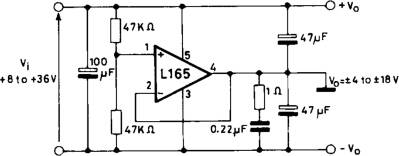 Schematic diagram for split power supply from the L165 datasheet