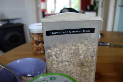 Universal Cereal Bus, filled with muesli